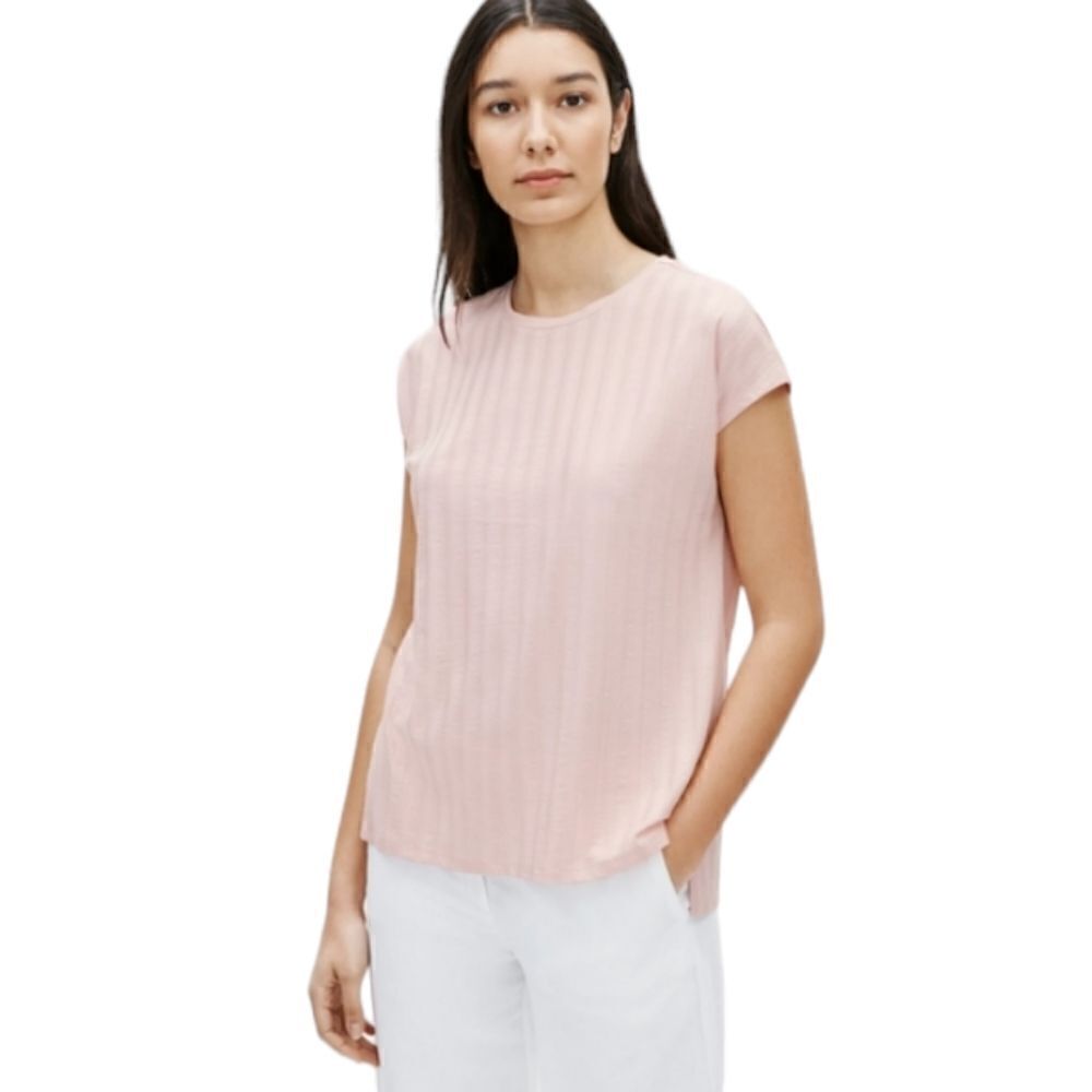 Eileen Fisher light pink stretchy Tencel ribbed knit shirt size XS